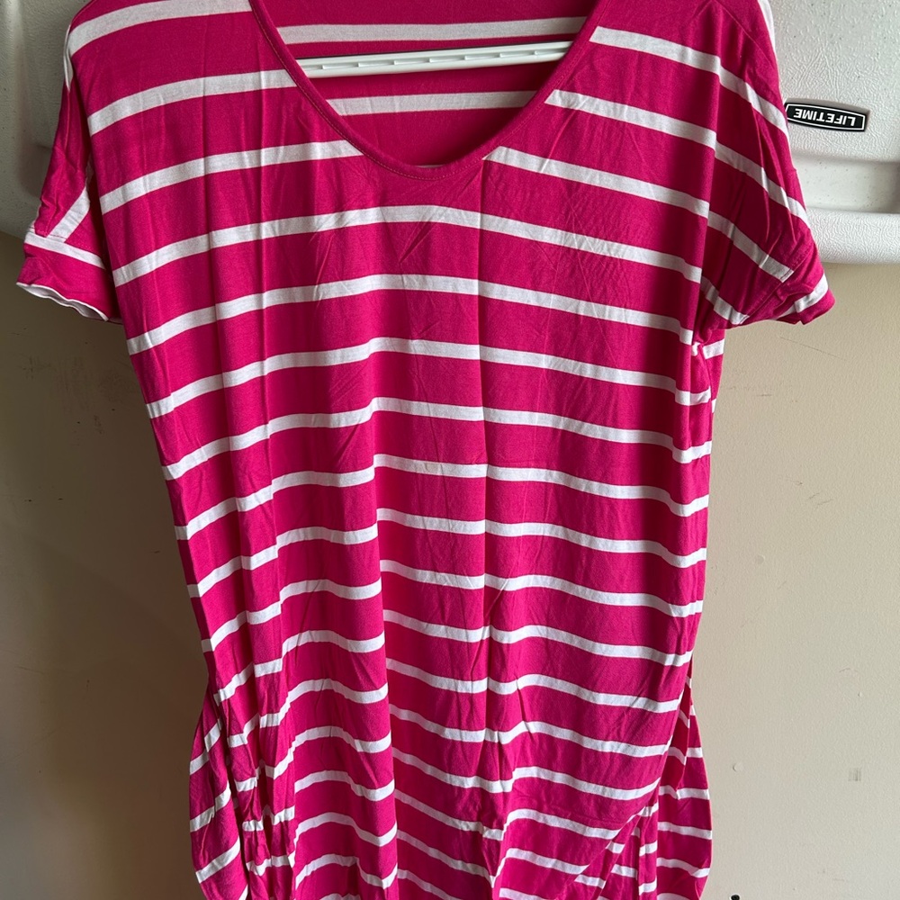 Pink and White Striped T-Shirt